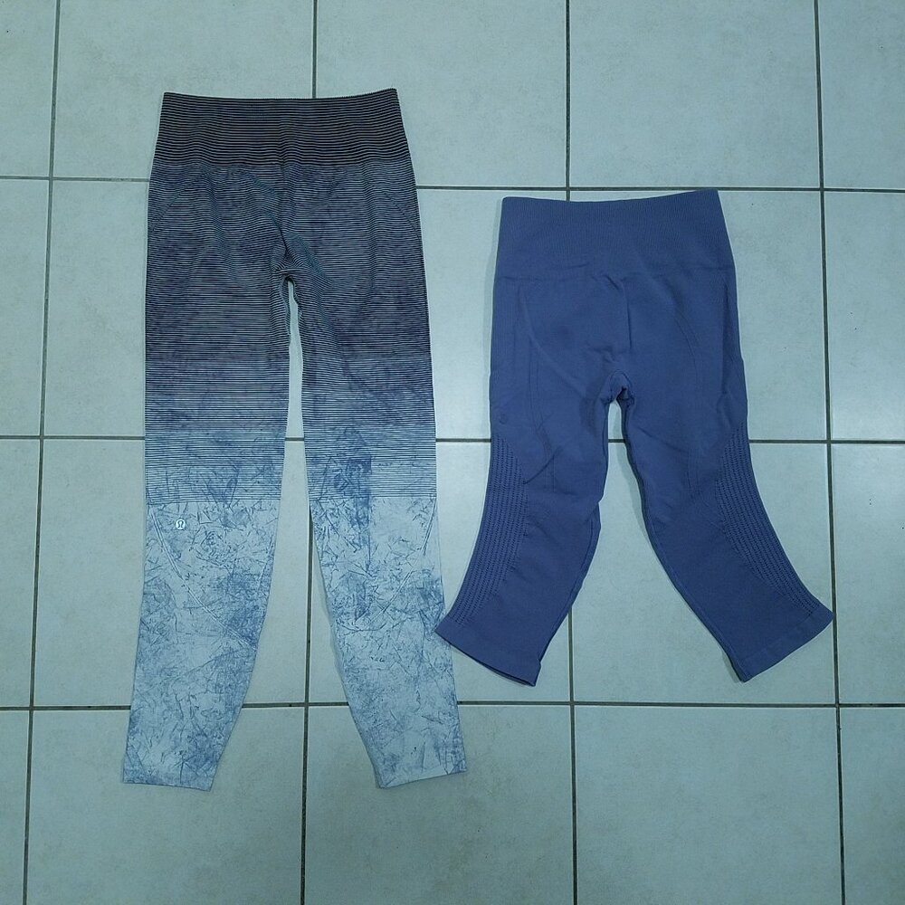 2 Lululemon Ebb to Train Tight Flow Go Peri Purple Leggings Size 6 Small Bundle